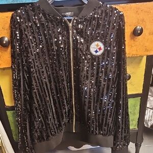 NFL Black Sequin Jacket Fits Like A Large, Not True To Size That Why Im Selling